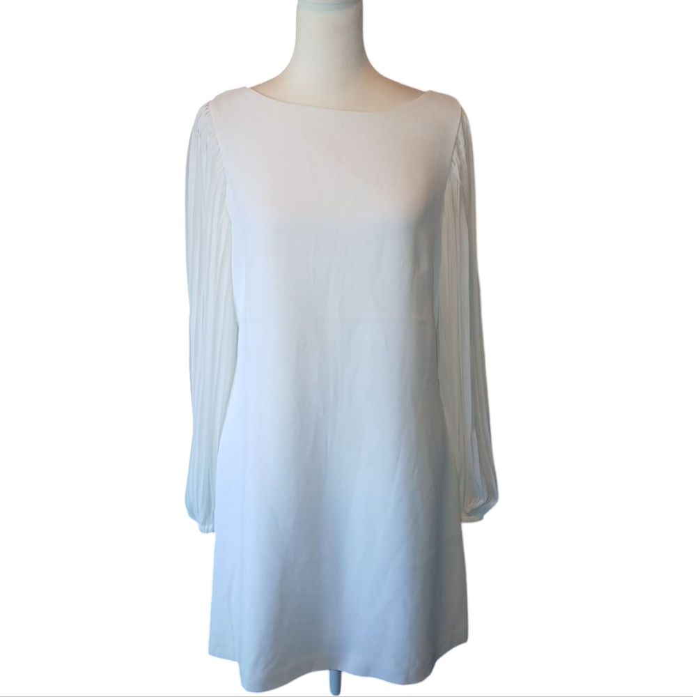 White House Black Market Elegant White Dress with Sheer Sleeves Sz.2 BNWT